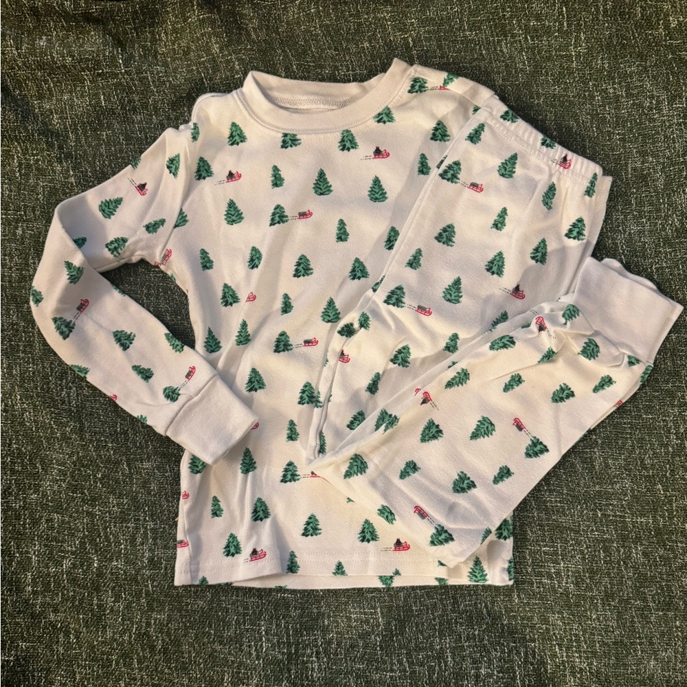 Janie and Jack White Pajama Top with Green Trees